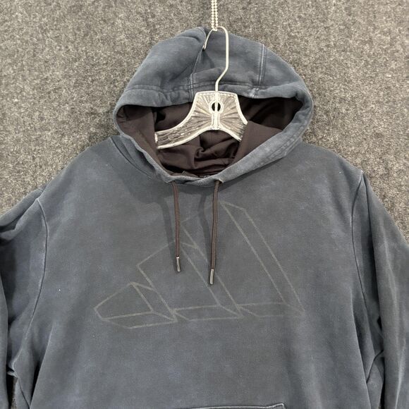 Adidas Hoodie Men's Medium Navy Blue Pullover Sweatshirt Athletic Thumb Holes - Picture 3 of 10